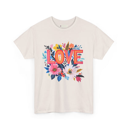 Love is Everything T-Shirt in cream color with vibrant floral design and bold 'LOVE' lettering