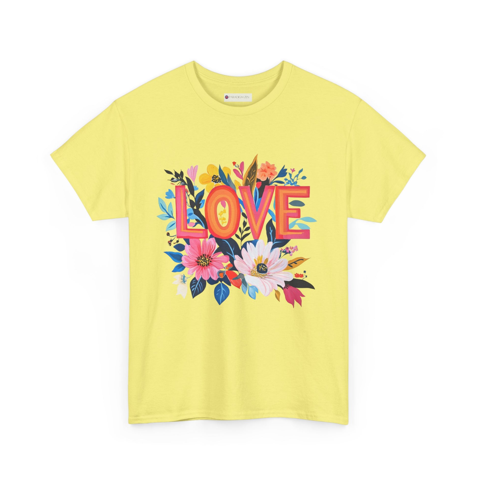 Love is Everything T-Shirt in yellow featuring colorful floral design and bold lettering