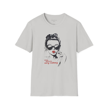 Very Cutesy Very Demure T-Shirt featuring a stylish graphic of a woman with sunglasses