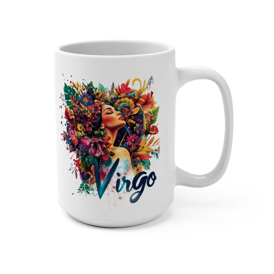 Colorful Virgo zodiac mug featuring a beautiful floral design and elegant lettering
